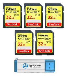 sandisk extreme 32 gb sd card (5 pack) speed class 10 uhs-1 u3 c10 4k 32g sdhc memory cards for compatible digital camera, computer, trail cameras