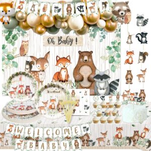 heeton woodland baby shower party supplies decorations fox balloon oh baby woodland welcome baby banner creatures fawn animal friends garland backdrop cake cupcake topper for girl boy gender reveal