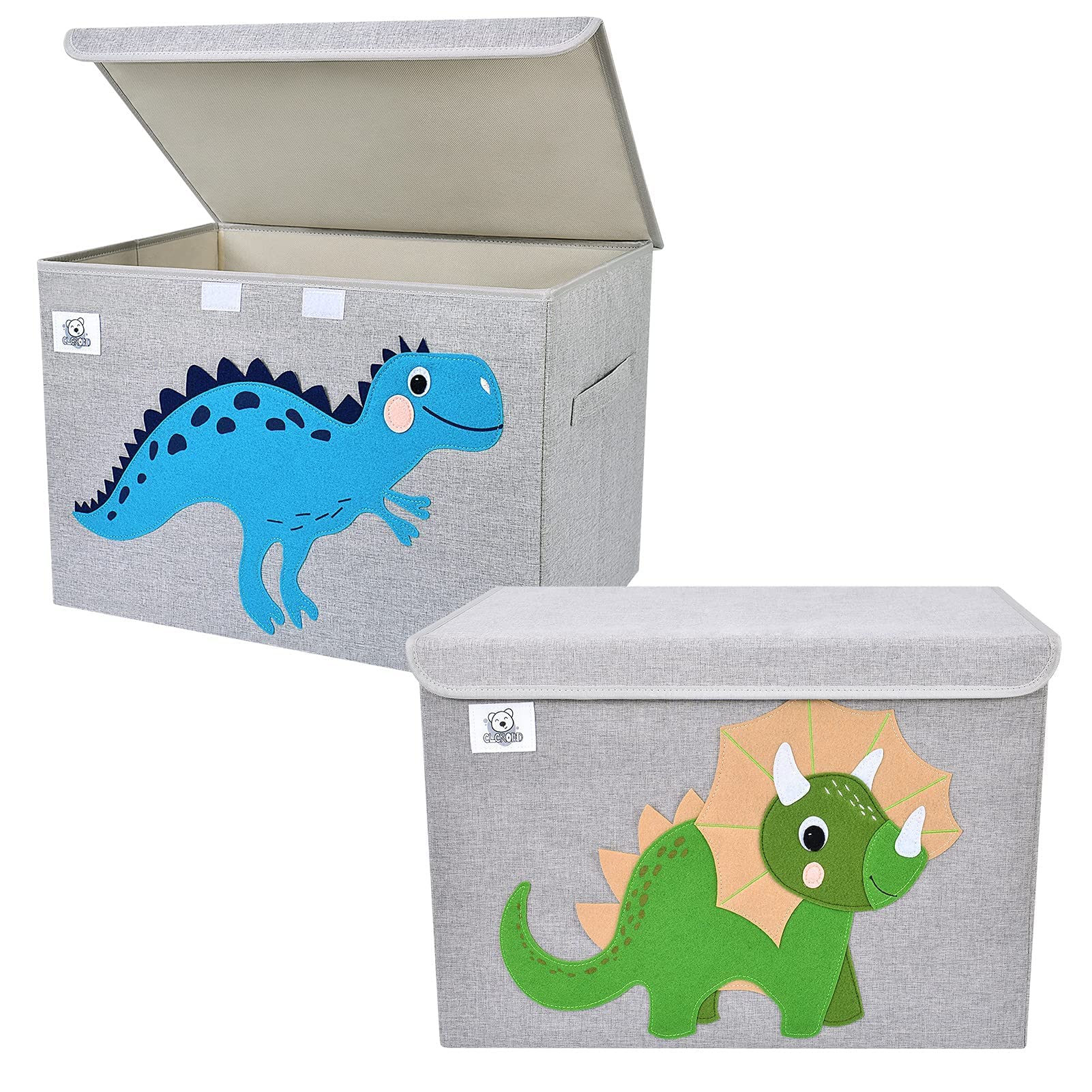 CLCROBD Foldable Large Kids Toy Chest with Flip-Top Lid, Collapsible Fabric Animal Toy Storage Organizer/Bin/Box/Basket/Trunk for Toddler, Children and Baby Nursery (Dinosaur + Triceratops)