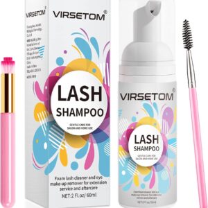 Vemofoper Lash Shampoo for Lash Extensions, Eyelash Extension Cleanser 60ml + Rinse Bottle + Brushes, Lash Bath for Eyelash Extensions, Lash Cleaner, Paraben & Sulfate Free, Salon and Home Use