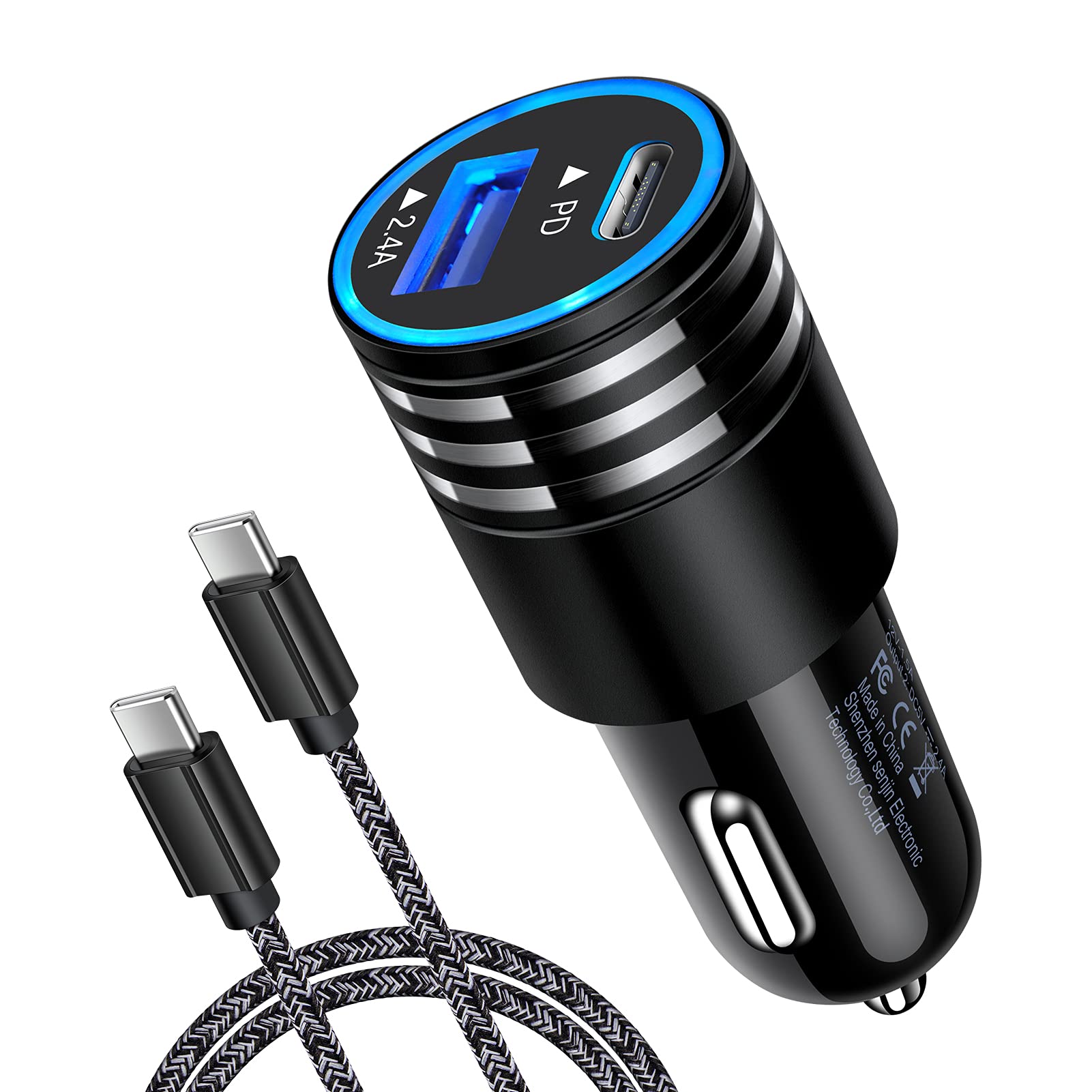 Car Charger Fast Charge 30W USB C Car Adapter,Type C to C Cable for Google Pixel 8 7a 7 6a 6 Pro 5 4a 3a 4 3 2 XL,Samsung Galaxy S24 S23 S22 S21 Ultra S20 S10e S9 A12 A52 A72 A32,Moto G Power Stylus