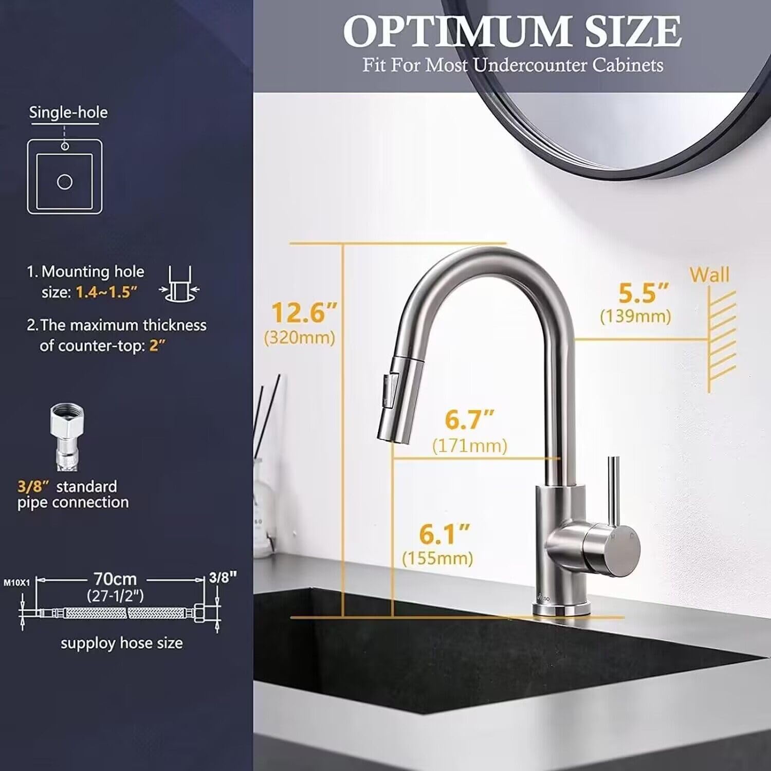 APPASO Bar Sink Faucet Kitchen Faucet with Pull Down Sprayer Brushed Nickel, Modern Single Handle Utility Faucet Stainless Steel Faucet for RV,323BN