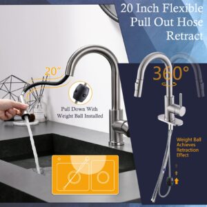 APPASO Bar Sink Faucet Kitchen Faucet with Pull Down Sprayer Brushed Nickel, Modern Single Handle Utility Faucet Stainless Steel Faucet for RV,323BN