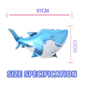 6 PCS Shark Balloons, 38 Inch Large Aluminum Foil Shark Balloon Blue Cute Splash Shark Balloons for Ocean Animal Theme Party Birthday Baby Shower Supplies, Office Hotel Event Decorations