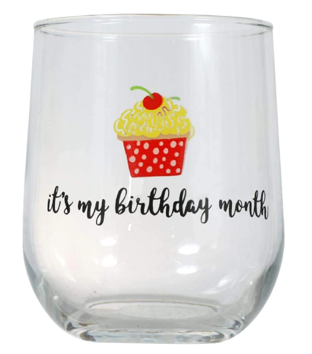 Happy Birthday Stemless Wine Glass "It's My Birthday Month"