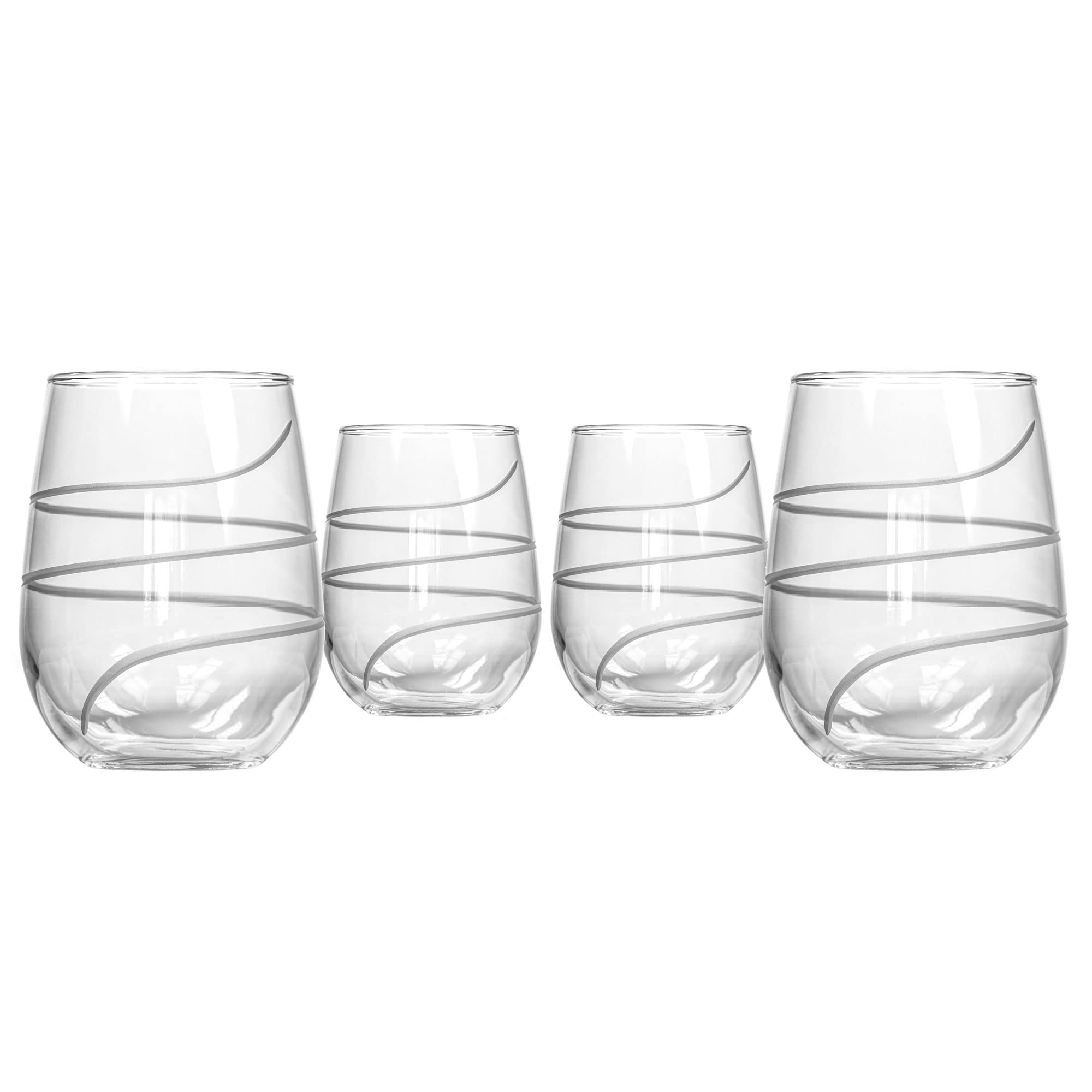 Rolf Glass Twist Stemless Wine Tumbler 17 ounce | Proudly Made in the USA | Stemless Wine Glasses | Lead-Free Glass | Etched Tumbler Glasses (Set of 4)