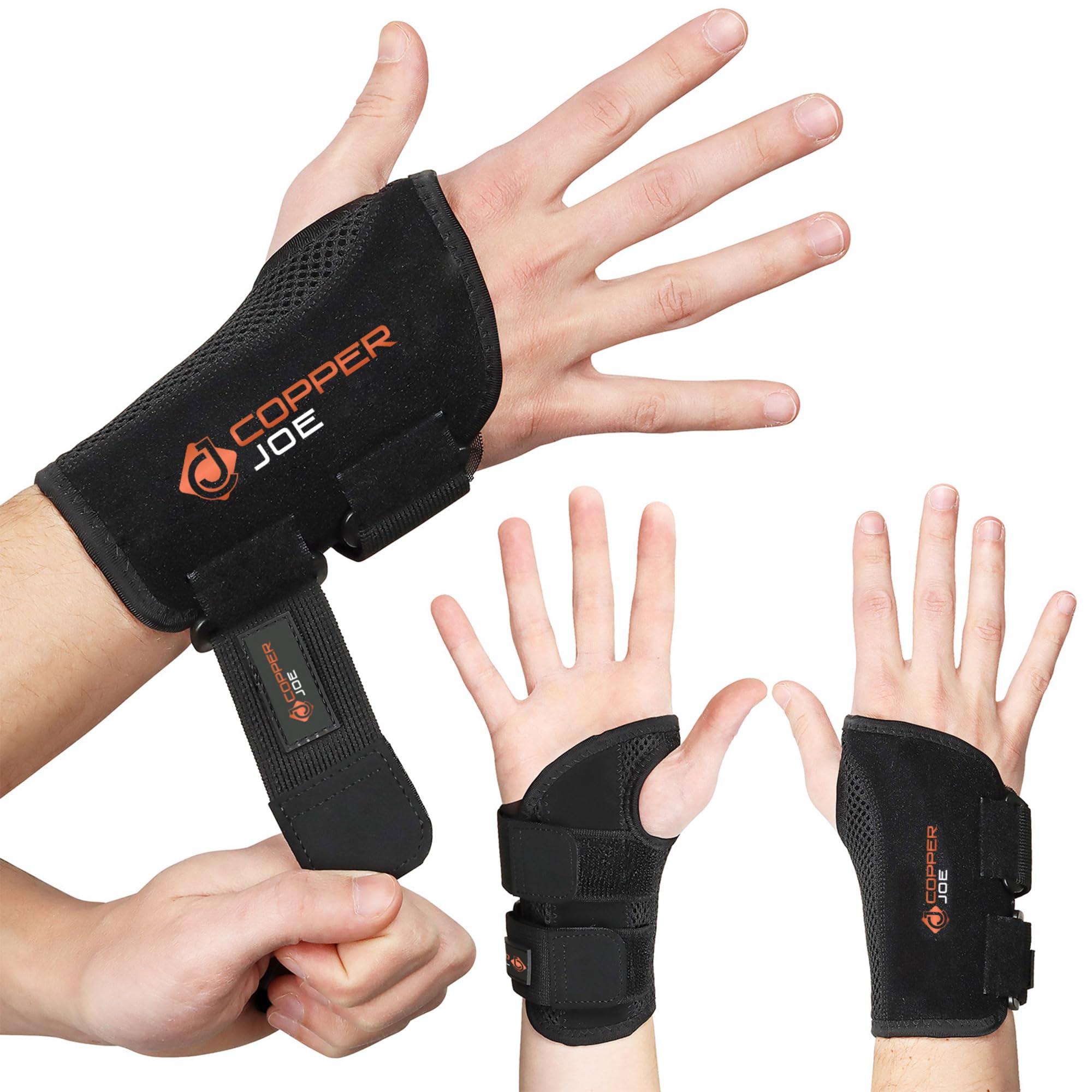 Copper Joe Carpal Tunnel Wrist Brace for Day and Night Support - Compression Wrist Sleeve For Arthritis, Tendonitis, RSI and Sprain - Adjustable Wrist Splint fit For Men and Women (Right Hand S/M)