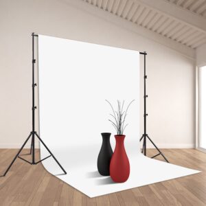 HYJ-INC Photo Background Support System with 8.5 x 10ft Backdrop Stand Kit, 100% Cotton Muslin Backdrop (White Black),Clamp, Carry Bag for Photography Video Studio