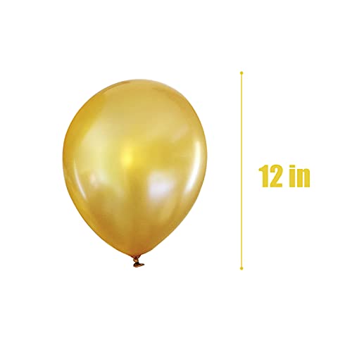 Gold Shiny Latex Balloons,QPEY 12 Inch 100 Pcs Latex Party Balloons Happy Birthday Decoration Wedding Graduation Baby Shower Party Balloonns (golden)