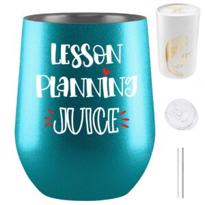 fancyfams teacher gifts for women - lesson planning juice - 12oz wine tumbler, funny gifts for teachers, teachers appreciation gift, (lesson planning - turquoise)