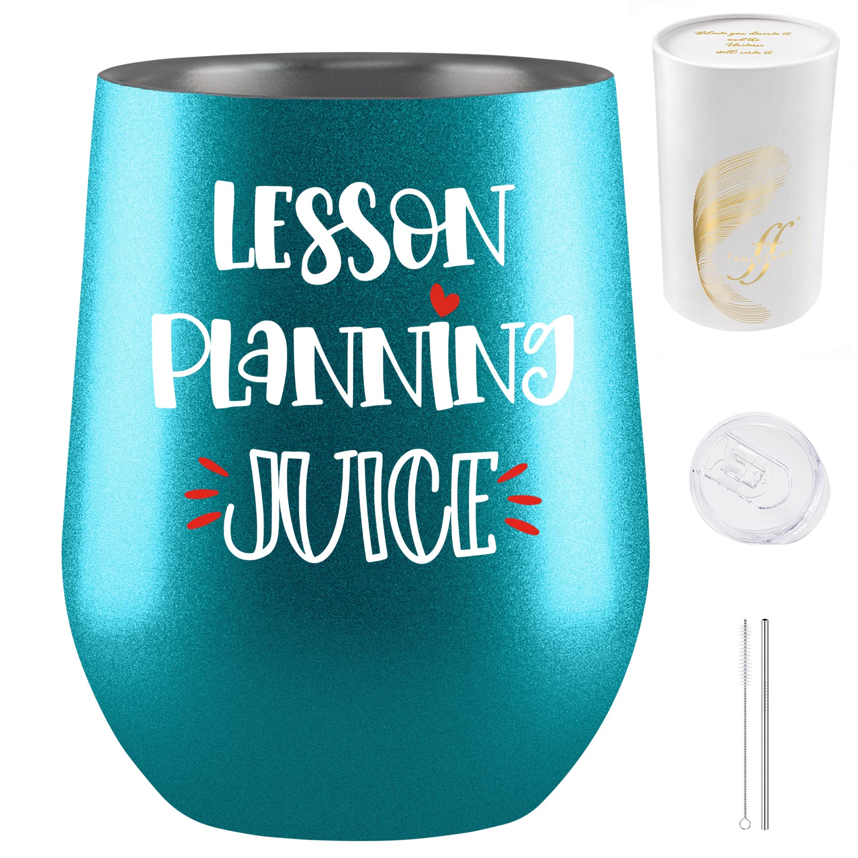 Fancyfams Teacher Gifts for Women - Lesson Planning Juice - 12oz Wine Tumbler, Funny Gifts for Teachers, Teachers Appreciation Gift, (Lesson Planning - Turquoise)