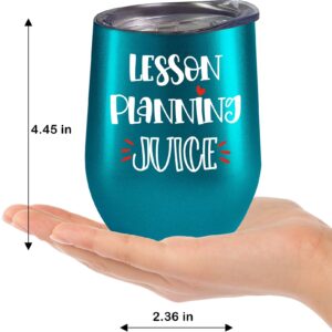 Fancyfams Teacher Gifts for Women - Lesson Planning Juice - 12oz Wine Tumbler, Funny Gifts for Teachers, Teachers Appreciation Gift, (Lesson Planning - Turquoise)