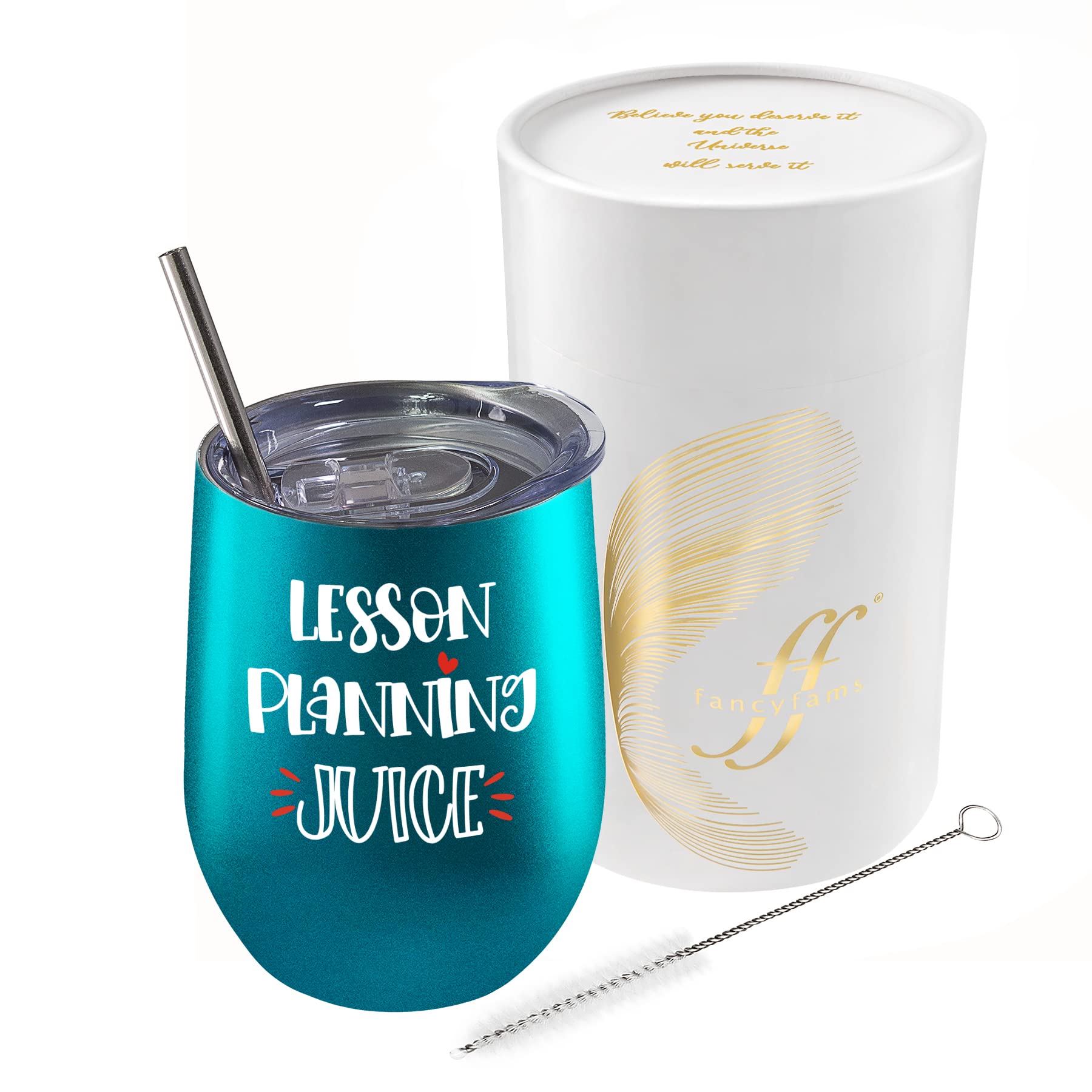 Fancyfams Teacher Gifts for Women - Lesson Planning Juice - 12oz Wine Tumbler, Funny Gifts for Teachers, Teachers Appreciation Gift, (Lesson Planning - Turquoise)