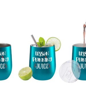Fancyfams Teacher Gifts for Women - Lesson Planning Juice - 12oz Wine Tumbler, Funny Gifts for Teachers, Teachers Appreciation Gift, (Lesson Planning - Turquoise)