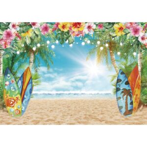 felortte 7x5ft polyester fabric summer hawaiian beach backdrop sky ocean tropical flower palm leaves surfboard photography background for luau aloha party decoration banner picture photo booth2