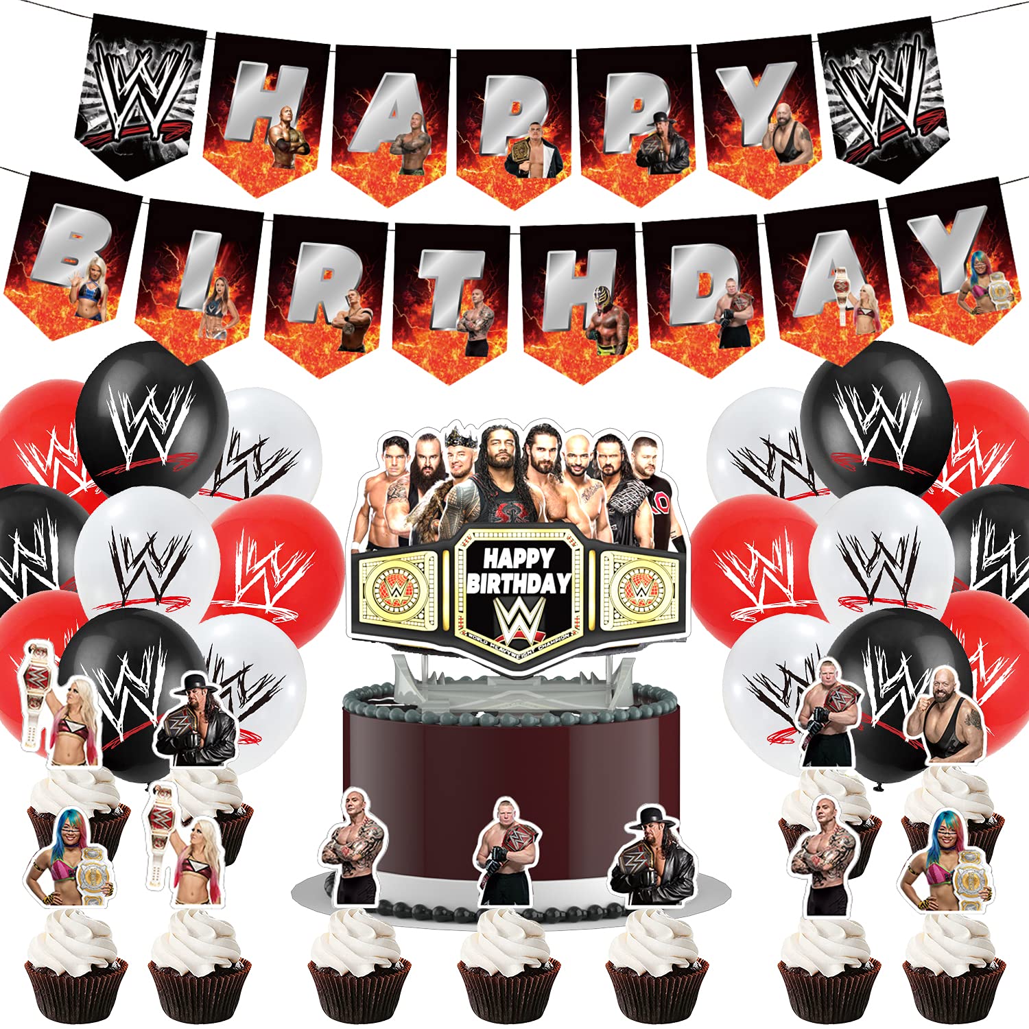 Wrestling Party Supplies Birthday Wrestling Party Decorations Set Include Banner Balloons Cake Tops