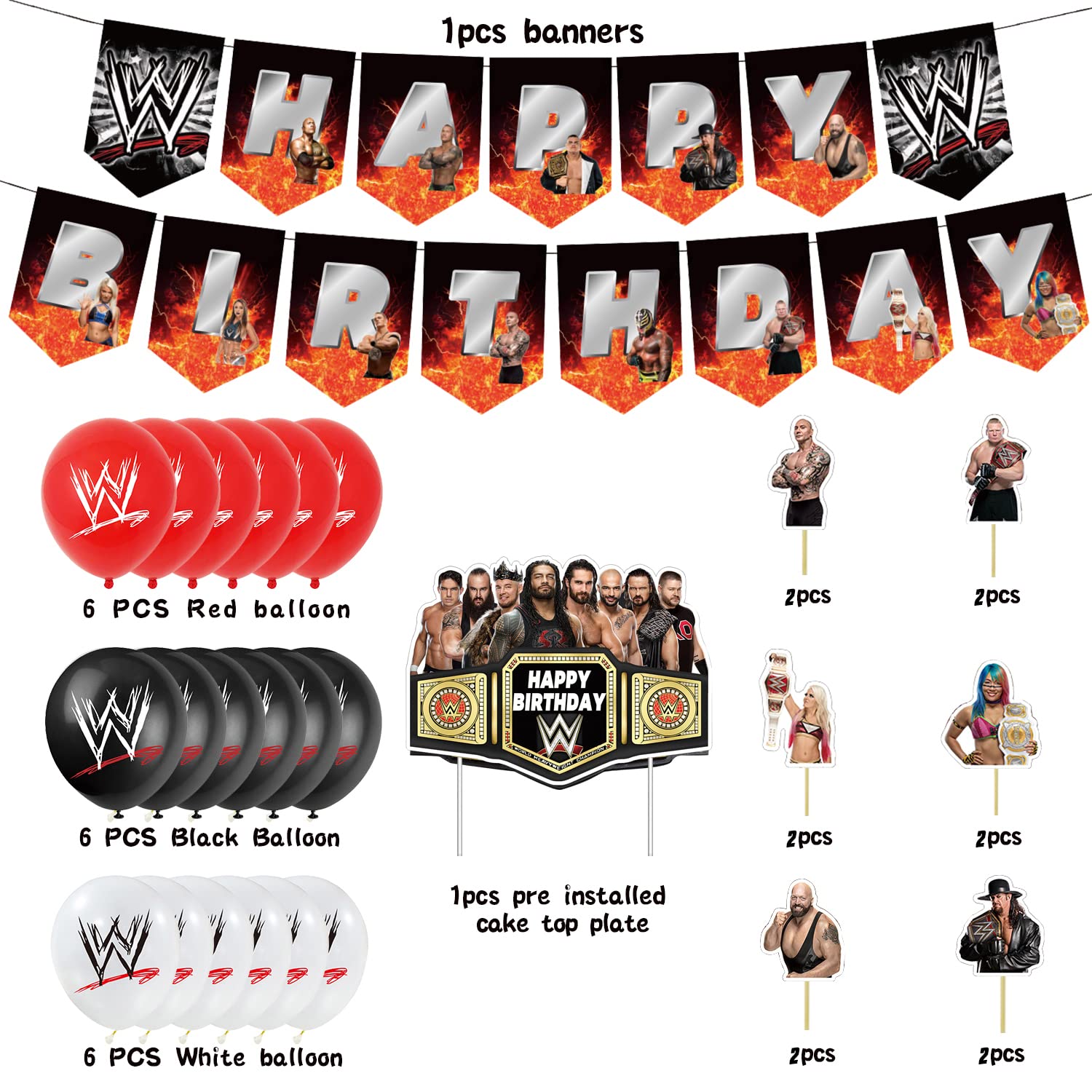 Wrestling Party Supplies Birthday Wrestling Party Decorations Set Include Banner Balloons Cake Tops