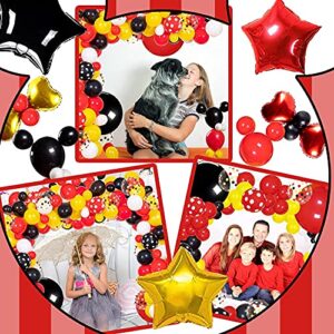 JULLIZ 142pcs Mickey Mouse Balloons Garland Kit, Foil Confetti Black Red Yellow White for Cartoon Mickey Theme Birthday Shower Decorations