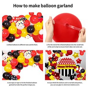 JULLIZ 142pcs Mickey Mouse Balloons Garland Kit, Foil Confetti Black Red Yellow White for Cartoon Mickey Theme Birthday Shower Decorations