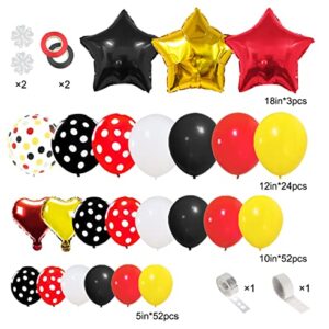 JULLIZ 142pcs Mickey Mouse Balloons Garland Kit, Foil Confetti Black Red Yellow White for Cartoon Mickey Theme Birthday Shower Decorations