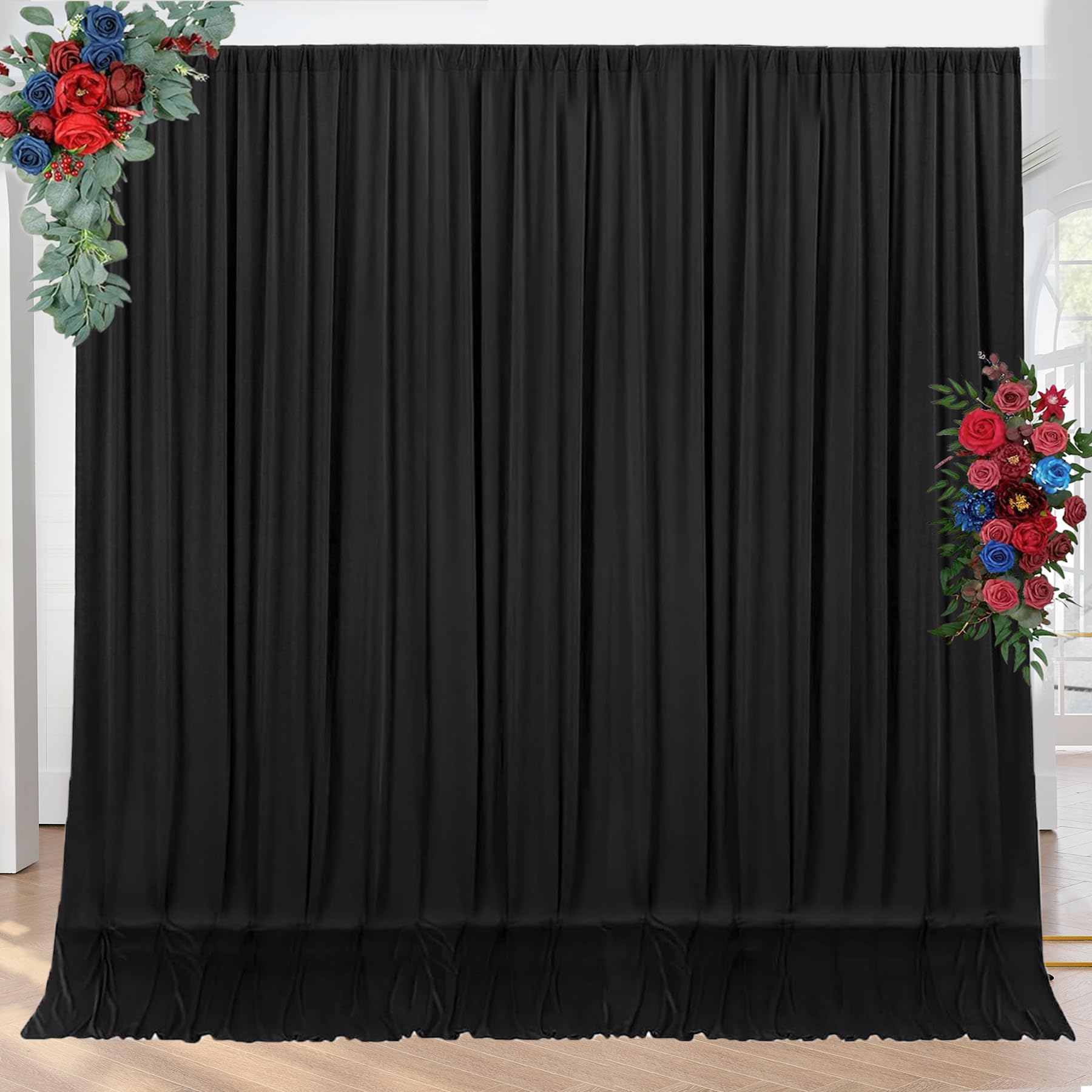 10ft x 10ft Wrinkle Free Black Backdrop Curtains for Parties, Polyester Photo Backdrop Drapes 2 Panels 5x10ft Photography for Wedding Birthday Backdrop Background