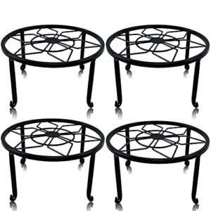 yosager 4 pack metal plant stands for flower pot, heavy duty black iron potted stand holder, indoor outdoor rustproof metal planter container round supports display rack for home & garden decor