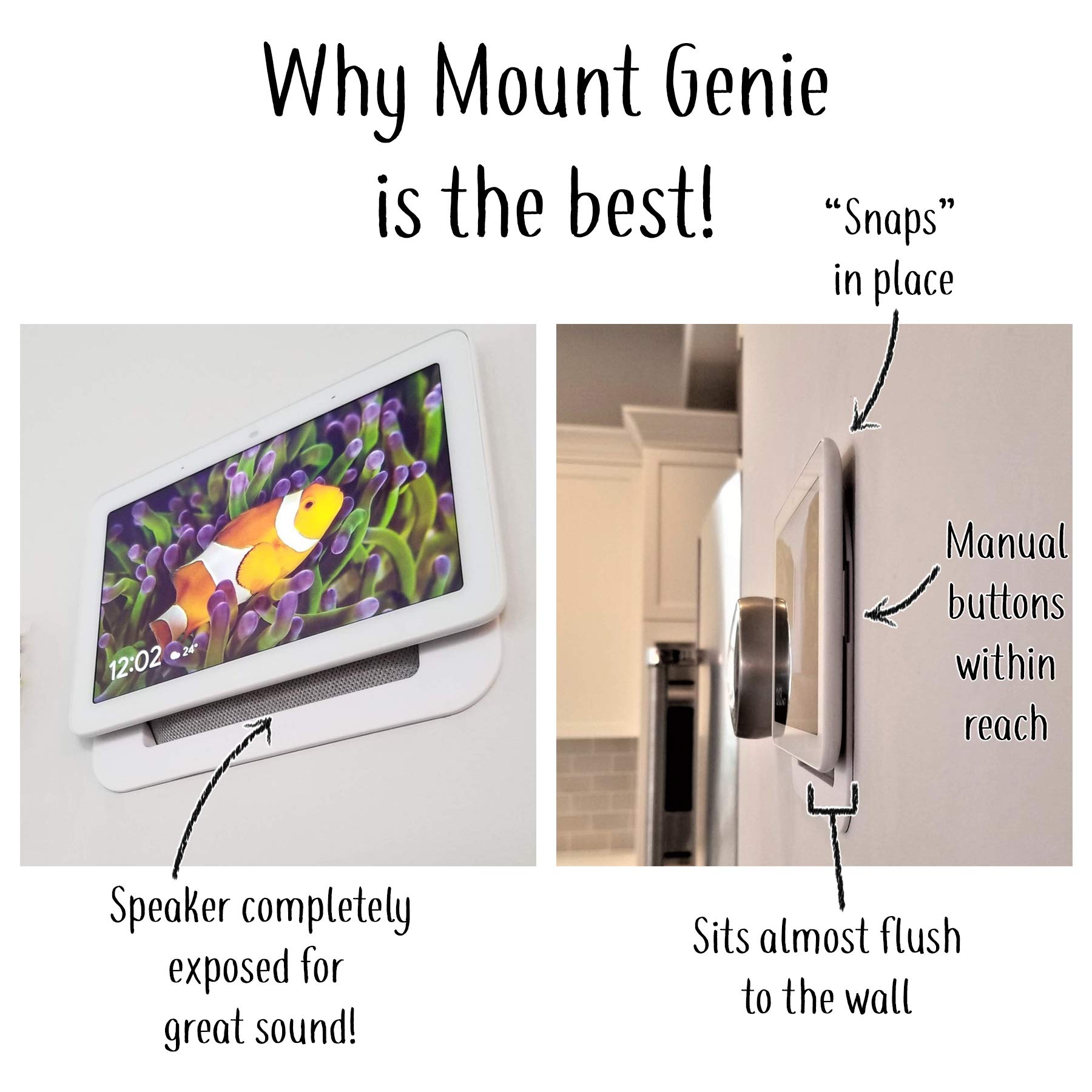 Mount Genie Simple Built-in Google Nest Hub Gen 2 Wall Mount [Does NOT FIT 2018 Gen 1]: The Perfect Smart Home Command Center | PoE Option Available | Designed in The USA