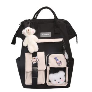 ggoob kawaii backpack with kawaii pin and accessories backpack cute aesthetic backpack cute kawaii backpack for school (black)