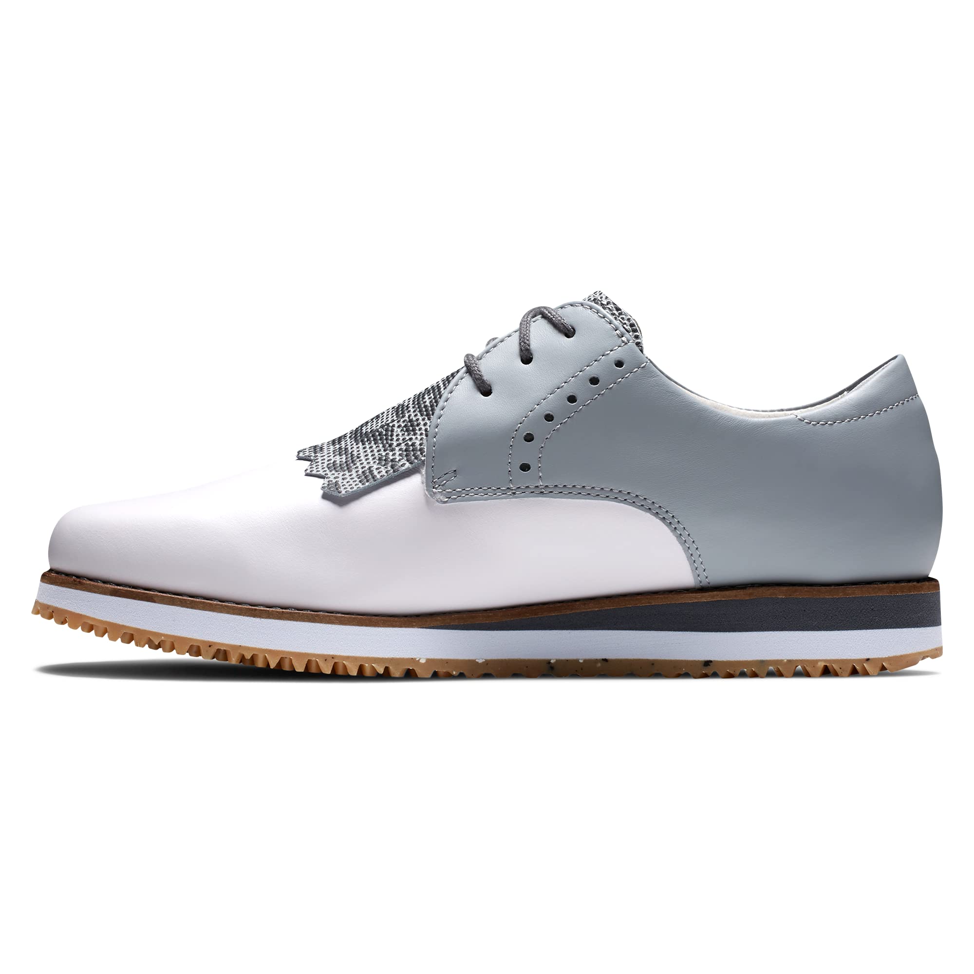 FootJoy Women's Sport Retro Previous Season Style Golf Shoe, White/Grey/Leopard, 8