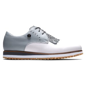 FootJoy Women's Sport Retro Previous Season Style Golf Shoe, White/Grey/Leopard, 8