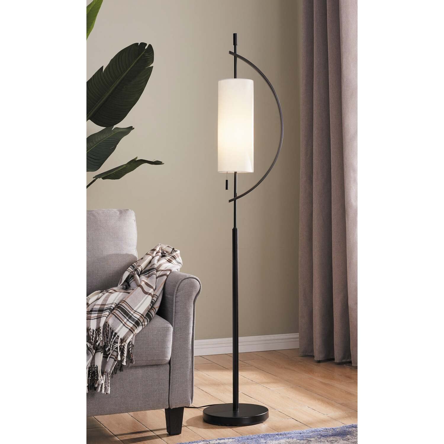 Lite Source Floor LAMP, Black/Off-White Fabric Shade, E27 Type A 60W LS-83505BLK/WHT