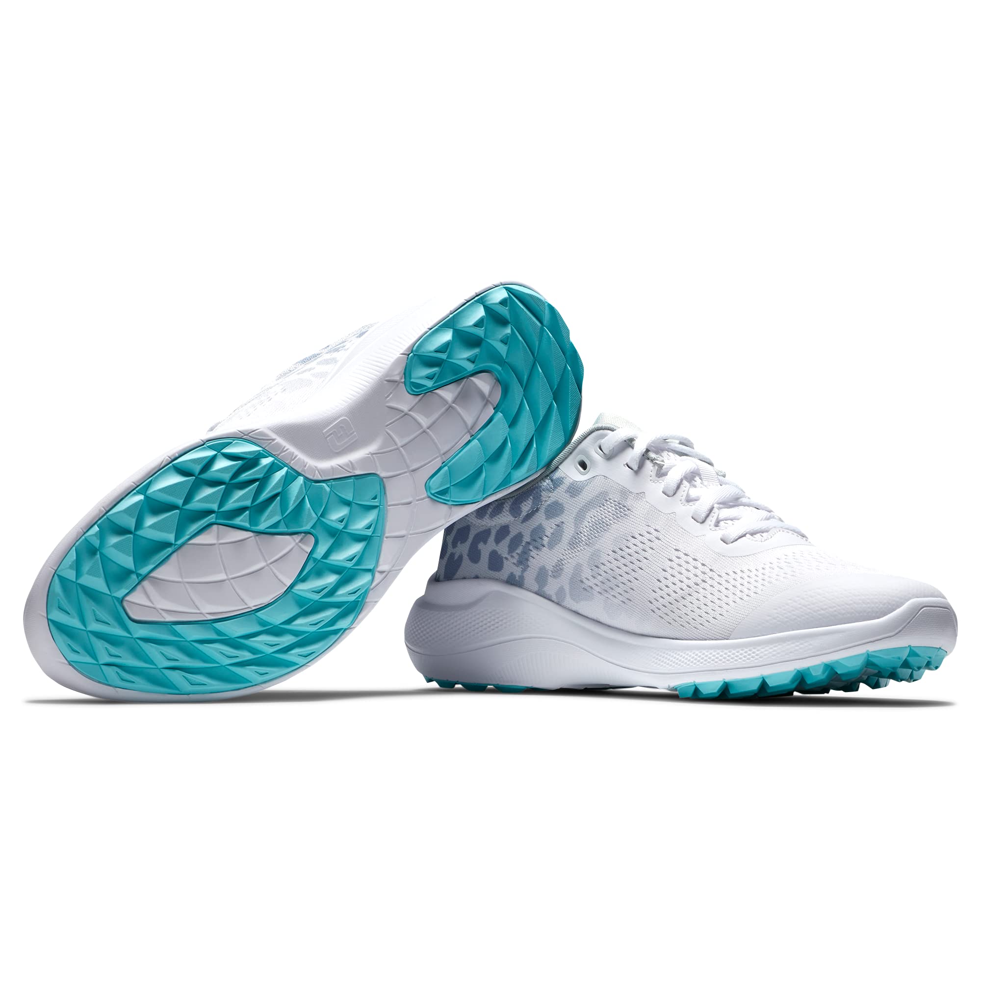 FootJoy Women's FJ Flex Golf Shoe, White/Grey/Leopard, 8