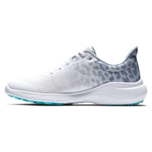 FootJoy Women's FJ Flex Golf Shoe, White/Grey/Leopard, 8