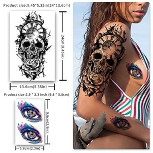 49 Temporary Tattoos Waterproof for Men and Women, 3D Realistic Half Arm Fake Tattoos, Floral Animal Peony Rose Butterfly Tiger Snake Tattoo Stickers for Teens Girls Body Hand Shoulder Chin