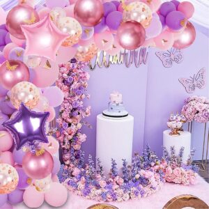 126 Pcs Butterfly Pink and Purple Balloon Garland Kit, Butterfly Theme Balloon Arch with Gold Butterfly Star Foil Balloons for Girls Women Birthday Baby Bridal Shower Wedding Party Decoration