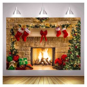 XLL Christmas Photography Backdrops Christmas Fireplace Decoration Background for Photo Happy Holiday Party Decoration Props 7x5FT(210CM X 150CM)