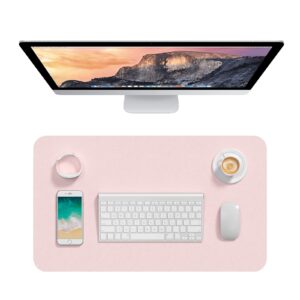 hsurbtra desk pad, 23.6" x 13.8" pu leather desk mat, m extended mouse pad, waterproof desk blotter protector, ultra thin small laptop keyboard mat, non-slip desk writing pad for office home, pink