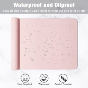 Hsurbtra Desk Pad, 23.6" x 13.8" PU Leather Desk Mat, M Extended Mouse Pad, Waterproof Desk Blotter Protector, Ultra Thin Small Laptop Keyboard Mat, Non-Slip Desk Writing Pad for Office Home, Pink