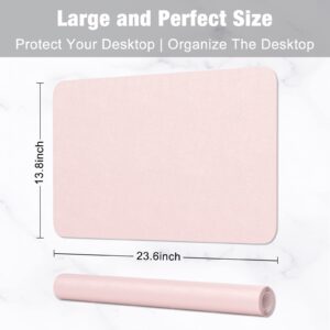 Hsurbtra Desk Pad, 23.6" x 13.8" PU Leather Desk Mat, M Extended Mouse Pad, Waterproof Desk Blotter Protector, Ultra Thin Small Laptop Keyboard Mat, Non-Slip Desk Writing Pad for Office Home, Pink