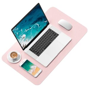 Hsurbtra Desk Pad, 23.6" x 13.8" PU Leather Desk Mat, M Extended Mouse Pad, Waterproof Desk Blotter Protector, Ultra Thin Small Laptop Keyboard Mat, Non-Slip Desk Writing Pad for Office Home, Pink