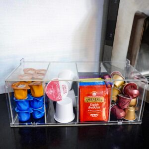 Coffee Capsule Holder Acrylic Box K Cup Holder Coffee Pod Storage Clear 4 Compartment with Lid Organizer Coffee Bar Accessories