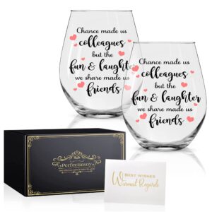 perfectinsoy chance made us colleagues wine glass wine glass set of 2, coworker gifts for leaving farewell, birthday gifts for coworkers, friends, office gift idea for coworker, boss lady