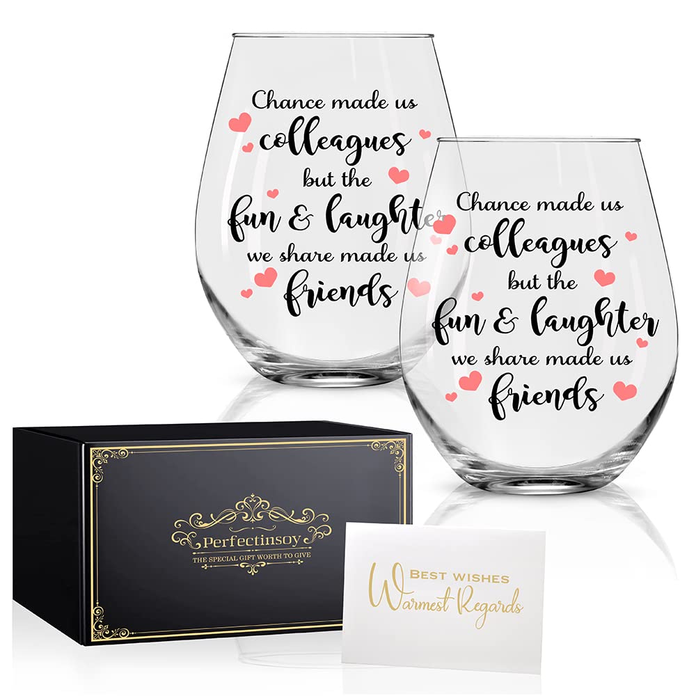 Perfectinsoy Chance Made Us Colleagues Wine Glass Wine Glass Set of 2, Coworker Gifts for Leaving Farewell, Birthday Gifts for Coworkers, Friends, Office Gift Idea for Coworker, Boss Lady