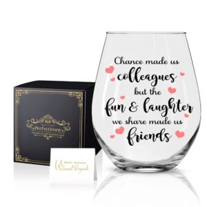 perfectinsoy chance made us colleagues wine glass with gift box, coworker gifts for leaving farewell, birthday gifts for coworkers, friends, office gift idea for coworker, best friend or boss lady