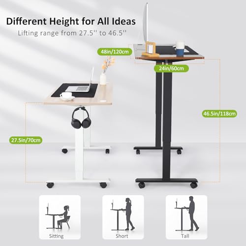 farexon Electric Standing Desk Adjustable Height, 48x 24 Inches Sit Stand Up Computer Desk with Double Metal Hook，4 Memory Preset Heights, 27''-45'' Lifting Range for Home/Office，Vintage Brown