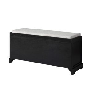 SOFTSEA Wood Storage Bench with Cushion, 3 Drawers and 3 Rattan Baskets for Entryway, Hallway, Living Room (Black)