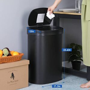 13 Gallon 50 Liter Garbage Can Kitchen Trash Can with Lid Automatic Sensor Touch Free Stainless Steel Waste Bin for Bathroom Bedroom Home Office,Black