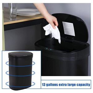 13 Gallon 50 Liter Garbage Can Kitchen Trash Can with Lid Automatic Sensor Touch Free Stainless Steel Waste Bin for Bathroom Bedroom Home Office,Black