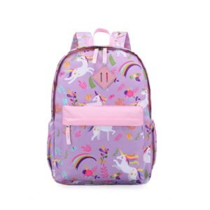 kk crafts preschool backpack kindergarten little kid toddler school backpacks for boys and girls with chest strap (purple unicorn) 15"
