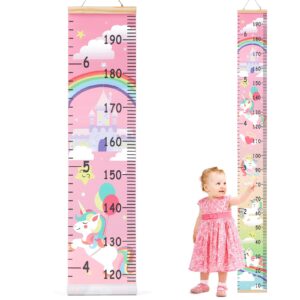 hifot kids growth chart height measuring chart, unicorn canvas wall hanging rulers for baby children girls bedroom decor 74.8''* 7.87''